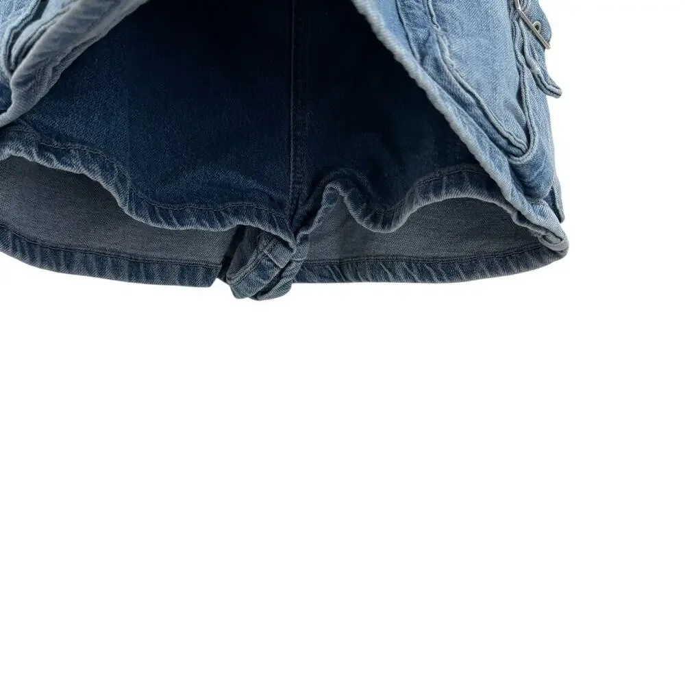 Free‎ People Denim Cargo Mini Skort Utility Pocket Buckle Blue Size 25